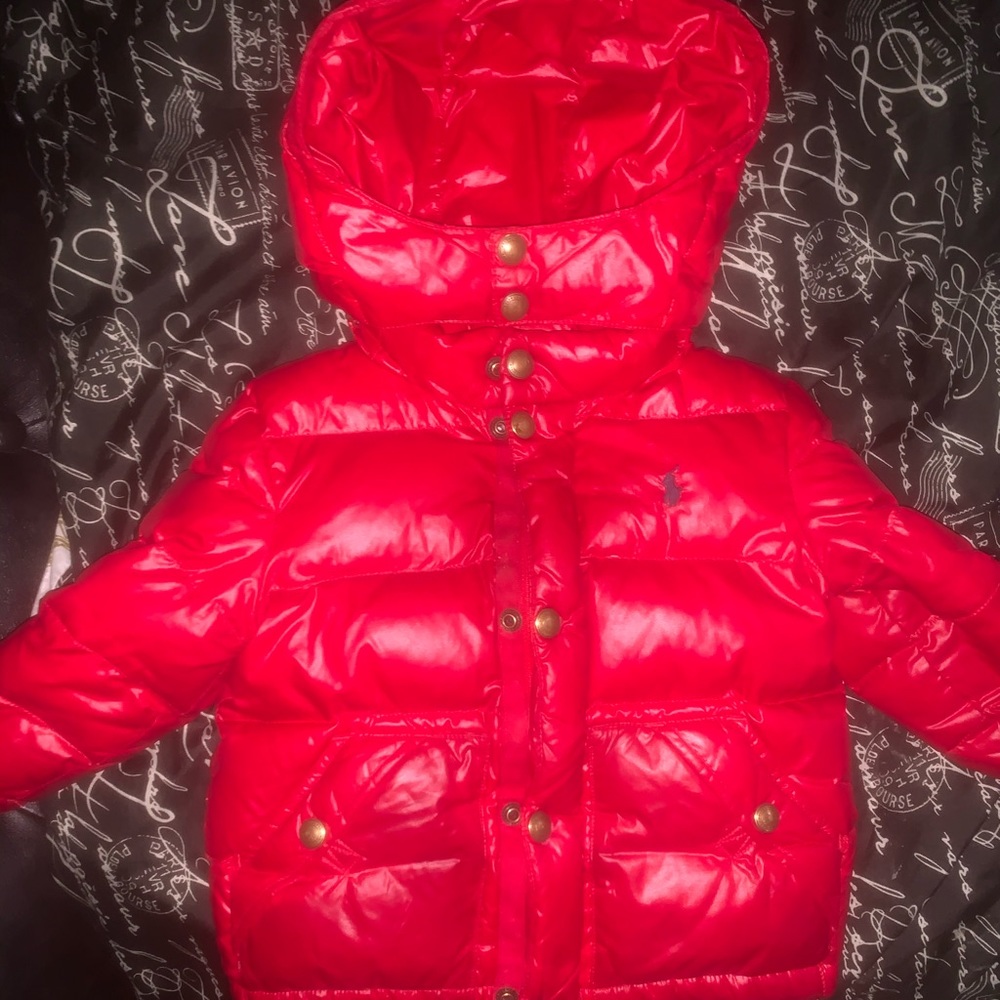 Cherry red shiny puffer Ralph Lauren jacket